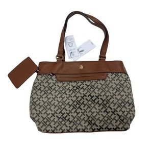 Tommy Hilfiger Purse Tan Logo TH Brown Bag Tote Strap Side Bag